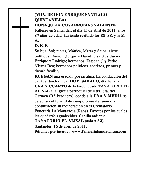 DOÑA JULIA COVARRUBIAS VALIENTE