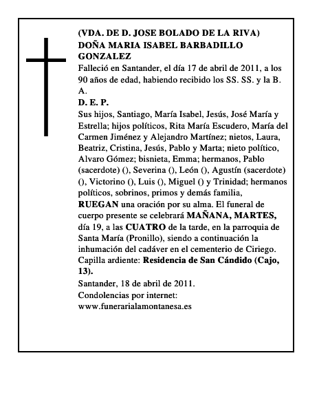 DOÑA MARIA ISABEL BARBADILLO GONZALEZ