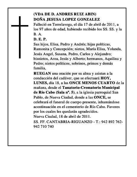 DOÑA JESUSA LOPEZ GONZALEZ