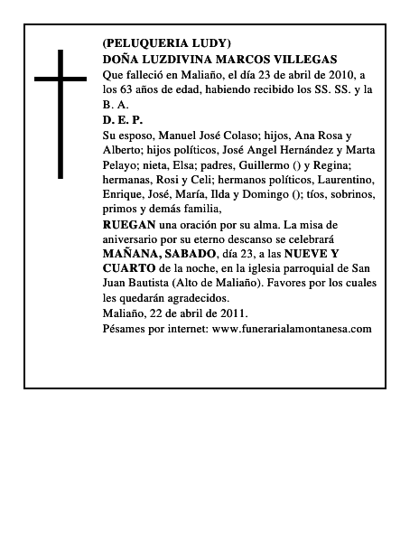 DOÑA LUZDIVINA MARCOS VILLEGAS