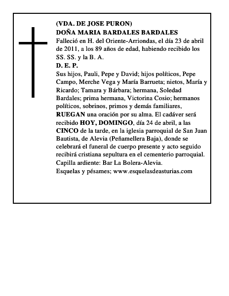 DOÑA MARIA BARDALES BARDALES