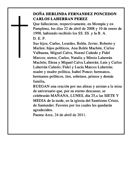 DOÑA HERLINDA FERNANDEZ PONCEDON CARLOS LAHERRAN PEREZ