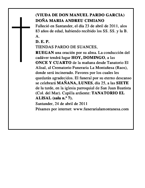 DOÑA MARIA ANDREU CIMIANO