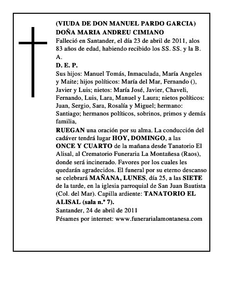 DOÑA MARIA ANDREU CIMIANO