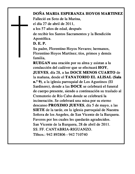 DOÑA MARIA ESPERANZA HOYOS MARTINEZ
