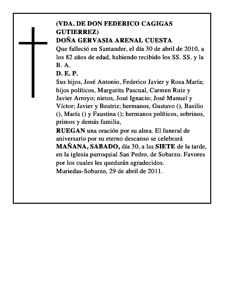 DOÑA GERVASIA ARENAL CUESTA