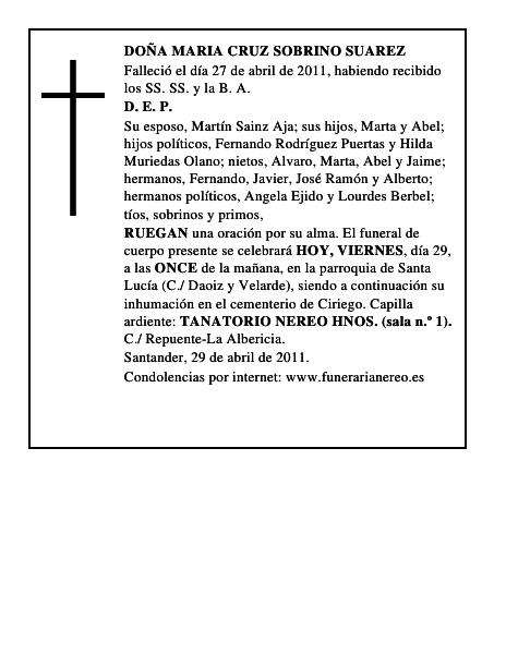 DOÑA MARIA CRUZ SOBRINO SUAREZ