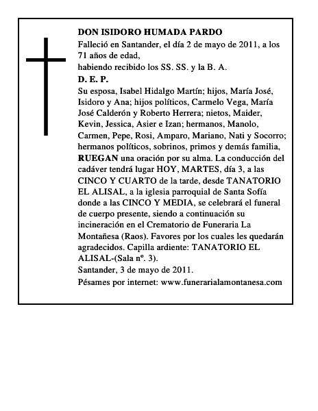 DON ISIDORO HUMADA PARDO