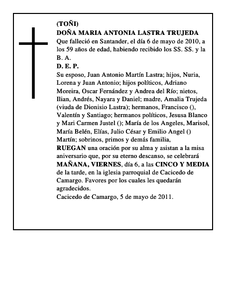 DOÑA MARIA ANTONIA LASTRA TRUJEDA