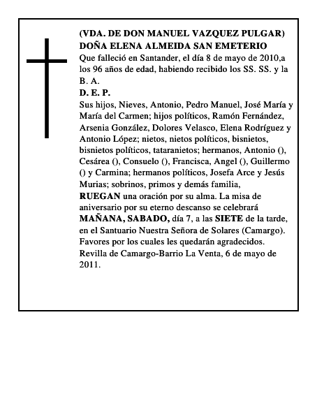 DOÑA ELENA ALMEIDA SAN EMETERIO