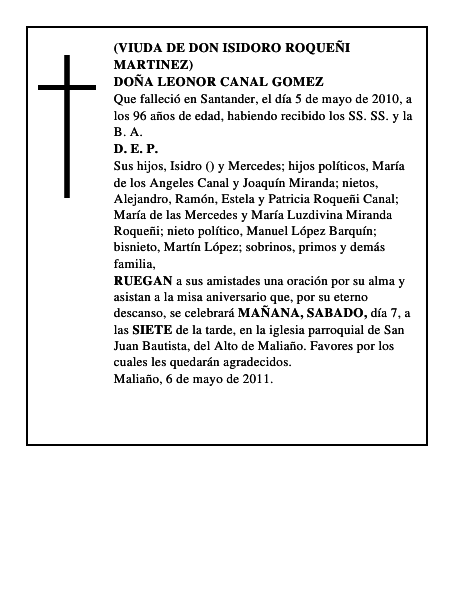 DOÑA LEONOR CANAL GOMEZ