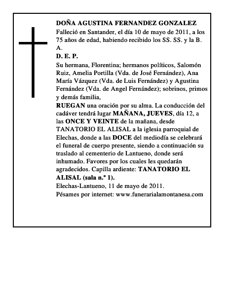 DOÑA AGUSTINA FERNANDEZ GONZALEZ