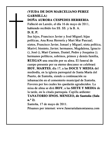 DOÑA AURORA CESPEDES HERRERIA
