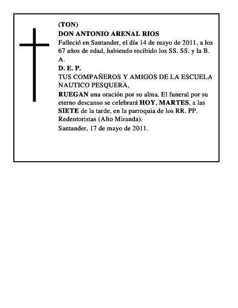 DON ANTONIO ARENAL RIOS