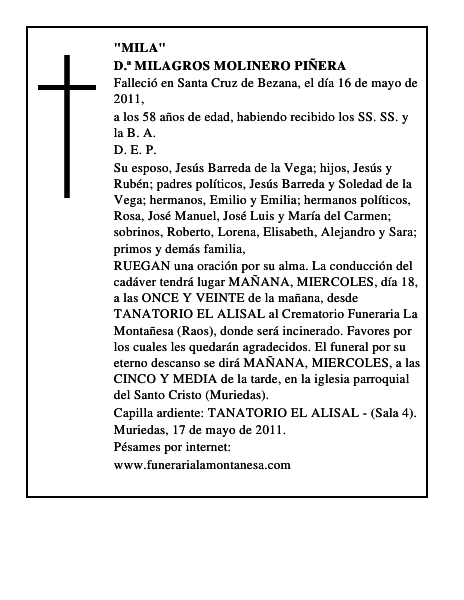 D.ª MILAGROS MOLINERO PIÑERA