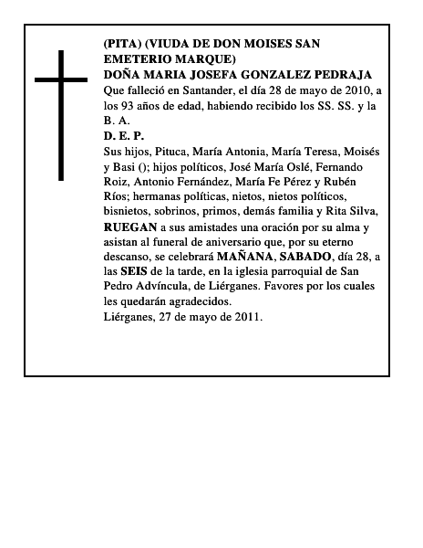 DOÑA MARIA JOSEFA GONZALEZ PEDRAJA