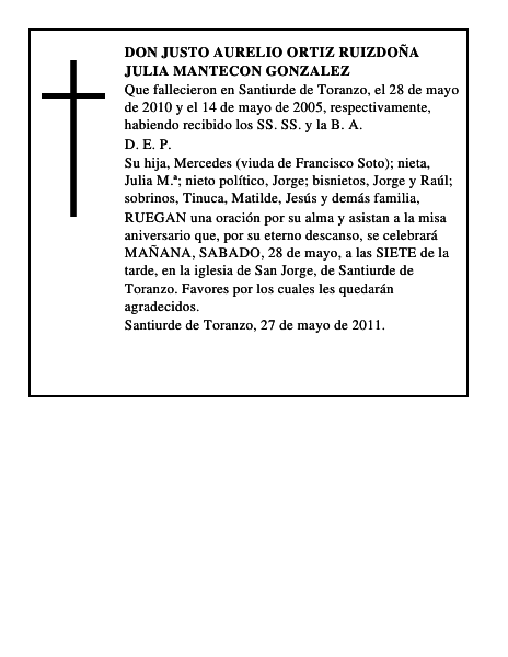 DON JUSTO AURELIO ORTIZ RUIZDOÑA JULIA MANTECON GONZALEZ