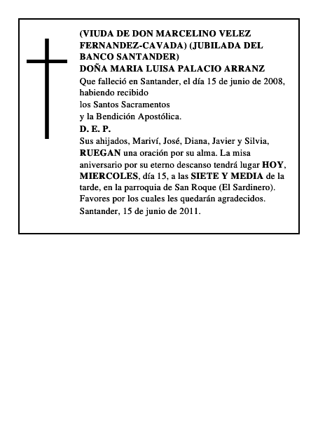 DOÑA MARIA LUISA PALACIO ARRANZ