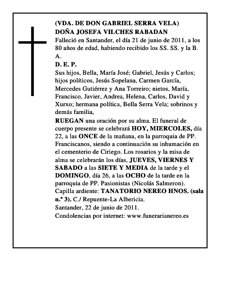 DOÑA JOSEFA VILCHES RABADAN
