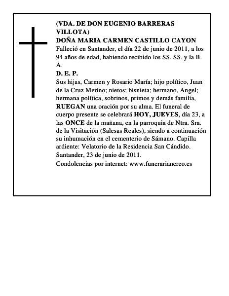 DOÑA MARIA CARMEN CASTILLO CAYON