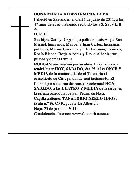 DOÑA MARTA ALBENIZ SOMARRIBA