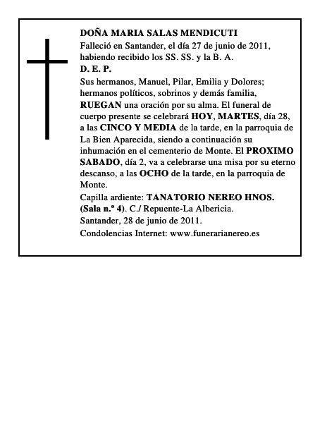 DOÑA MARIA SALAS MENDICUTI
