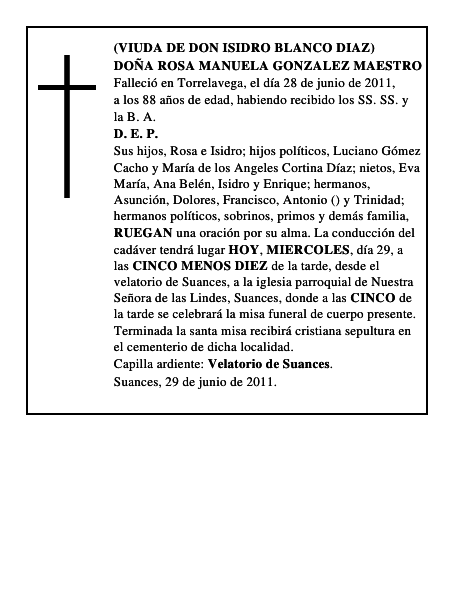 DOÑA ROSA MANUELA GONZALEZ MAESTRO