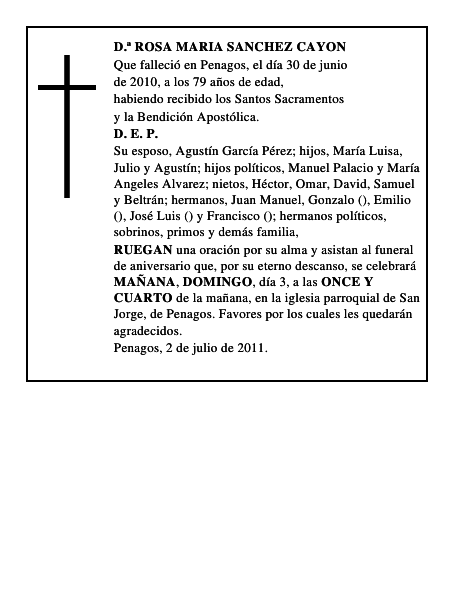 D.ª ROSA MARIA SANCHEZ CAYON