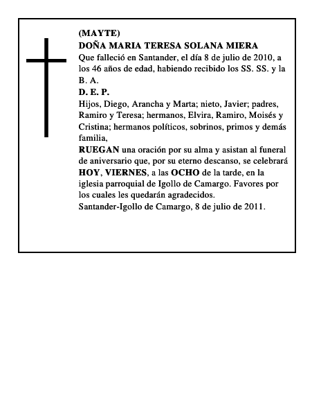 DOÑA MARIA TERESA SOLANA MIERA