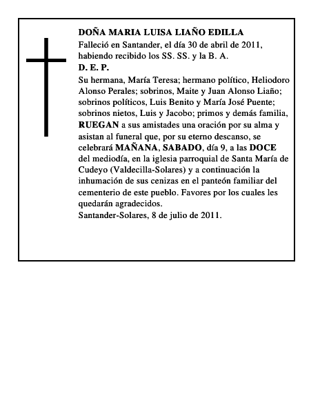 DOÑA MARIA LUISA LIAÑO EDILLA
