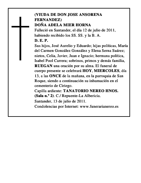 DOÑA ADELA MIER HORNA