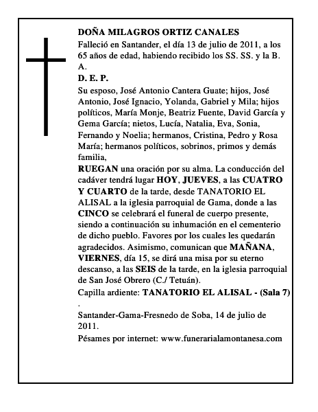 DOÑA MILAGROS ORTIZ CANALES