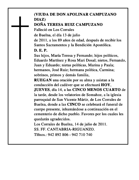 DOÑA TERESA RUIZ CAMPUZANO