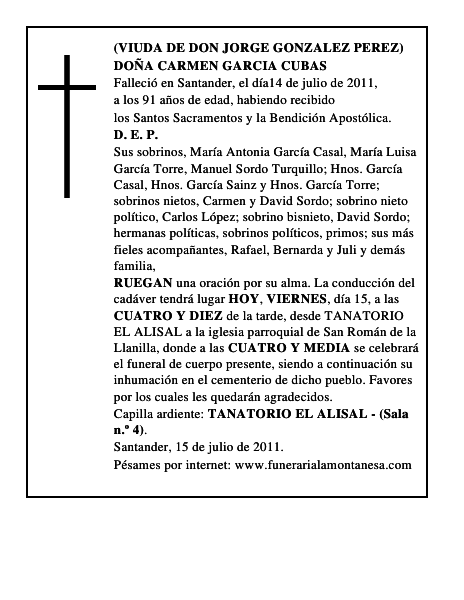DOÑA CARMEN GARCIA CUBAS