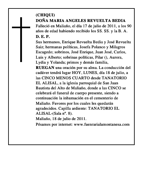 DOÑA MARIA ANGELES REVUELTA BEDIA