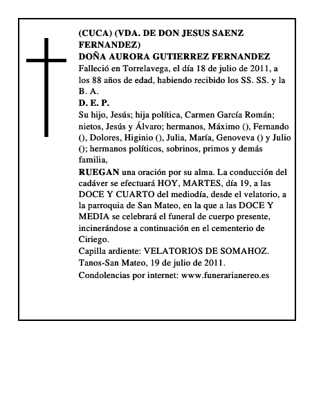 DOÑA AURORA GUTIERREZ FERNANDEZ