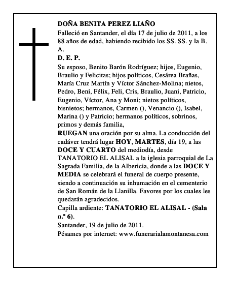 DOÑA BENITA PEREZ LIAÑO