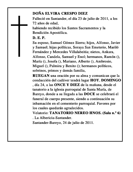 DOÑA ELVIRA CRESPO DIEZ