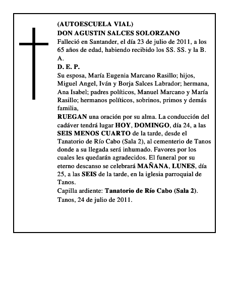 DON AGUSTIN SALCES SOLORZANO