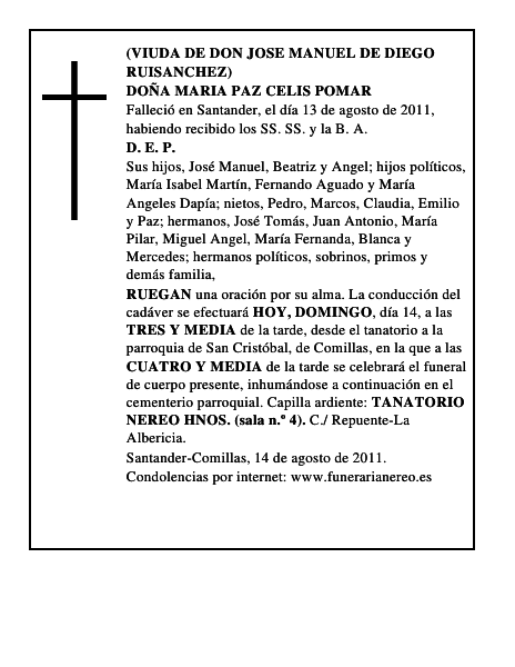 DOÑA MARIA PAZ CELIS POMAR