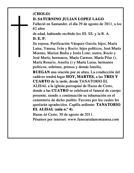 D. SATURNINO JULIAN LOPEZ LAGO