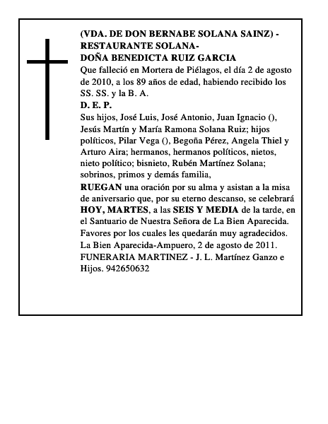 DOÑA BENEDICTA RUIZ GARCIA