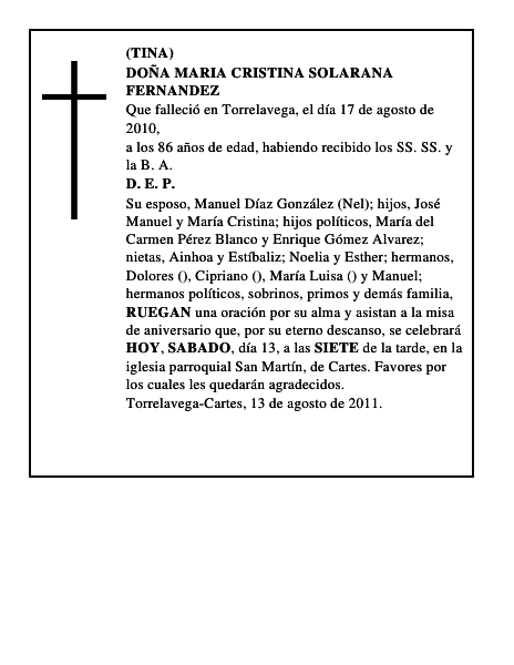 DOÑA MARIA CRISTINA SOLARANA FERNANDEZ