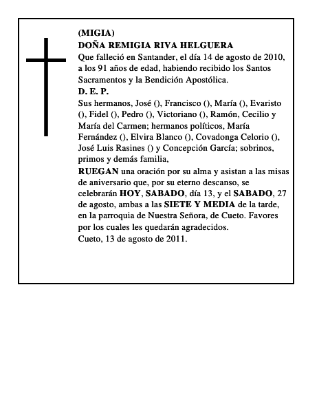 DOÑA REMIGIA RIVA HELGUERA