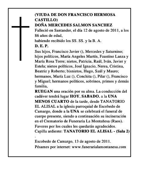 DOÑA MERCEDES SALMON SANCHEZ