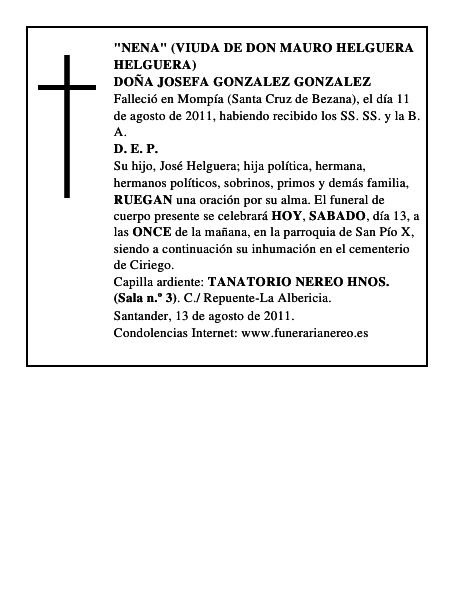 DOÑA JOSEFA GONZALEZ GONZALEZ