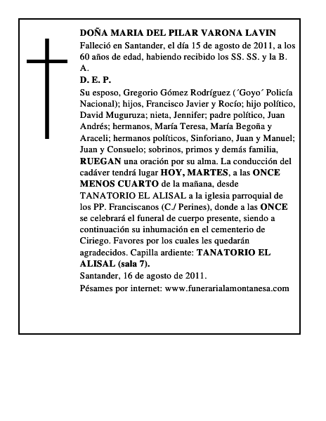 DOÑA MARIA DEL PILAR VARONA LAVIN