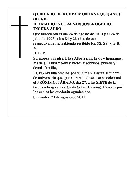 D. AMALIO INCERA SAN JOSEROGELIO INCERA ALBO