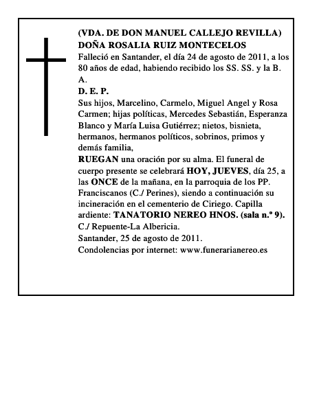DOÑA ROSALIA RUIZ MONTECELOS