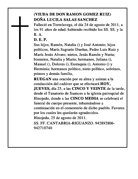 DOÑA LUCILA SALAS SANCHEZ